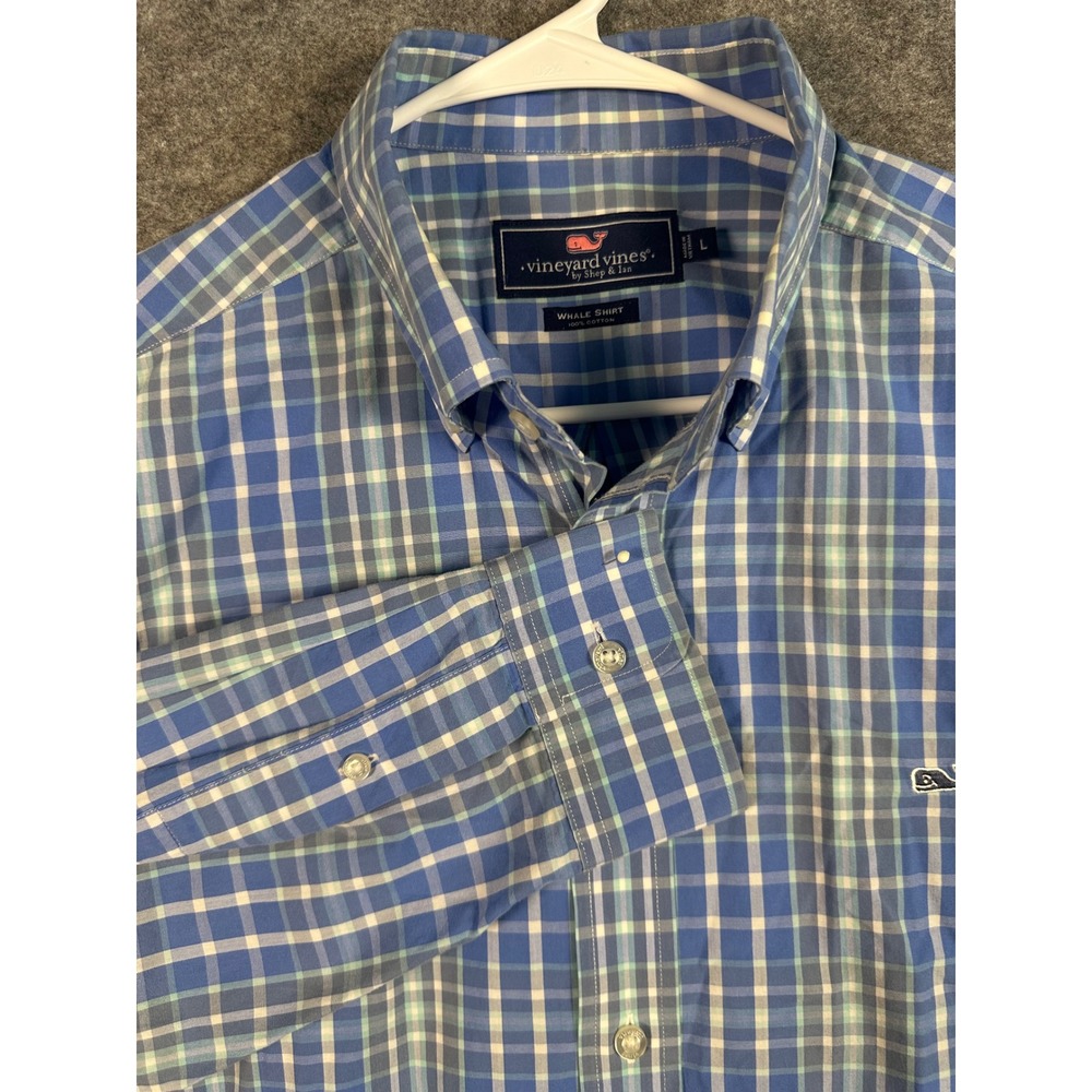 Vineyard Vines Mens L Plaid Button Down Long‎ Sleeve Whale Shirt Blue
